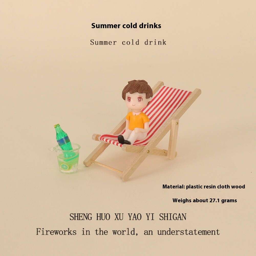 Cartoon simulation mini ins lounge chair summer cold drink romantic couple micro landscape home DIY desktop decoration