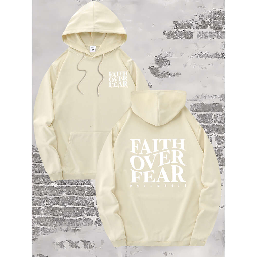 Hoodies For Men Women FAITH OVER FEAR Wavy Letters Print Tops For Leisure Sports Activities Graphic Hoodie Sweatshirt Pullover Casual Long Sleeve