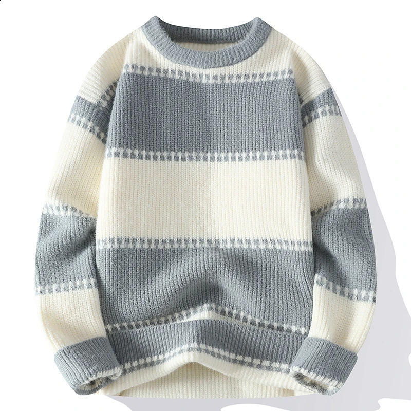 Sweaters men Winter thicken warm sweater men striped sweaters autumn Mens wool pullovers 5 color size M-3XL MY8003 240821