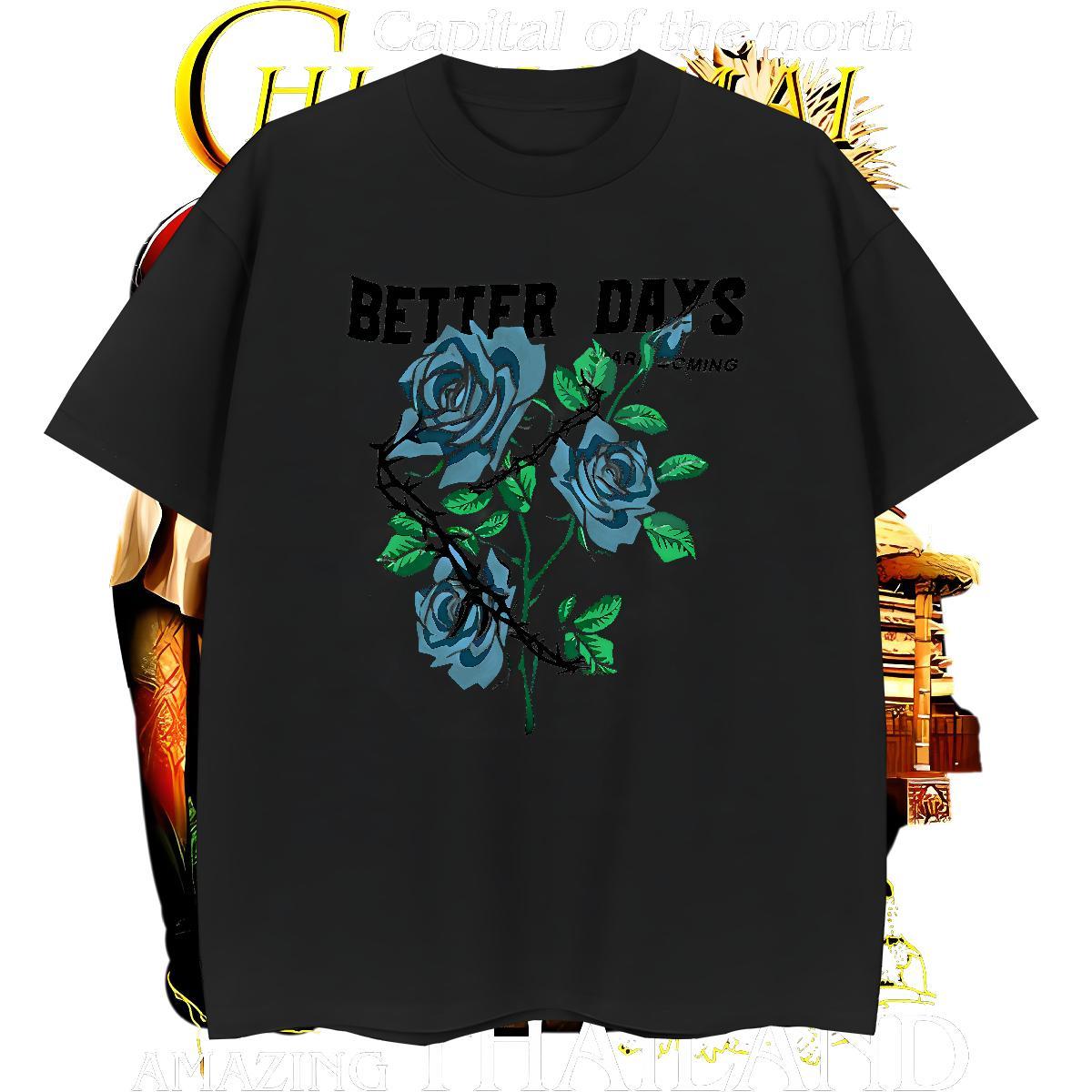 Cool T-Shirts flower Short Sleeve Soft Street Casual Custom Big Size 230g 100% Cotton Men Tees 2024 DIY Tees Shirts