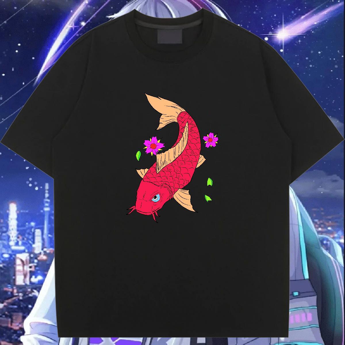 New Womens T Shirts Breathable 230g Pure Cotton Couples T Shirts Cartoon Printing L-4XL fish Daily Wear Brand Tops