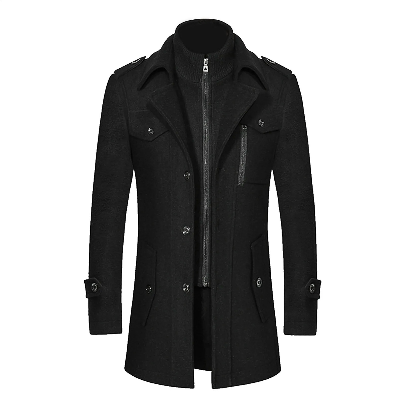 Mens Windbreaker Jacket Winter Autumn Mens Long Windproof Wool Coat Male Solid Simple Casual Thick Slim Fit Trench Jackets 240822
