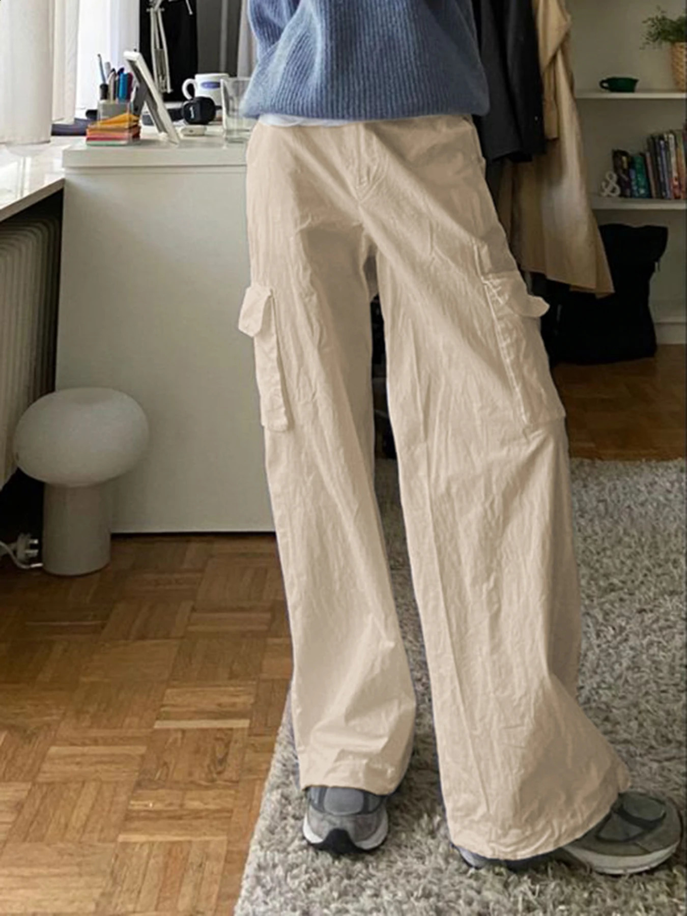 Cuteandpsycho Streetwear Joggers Chic Cargo Pants Drawstring Solid Fashion Wide Leg Trousers Casual Basic Y2K Womens Bottoms 240821