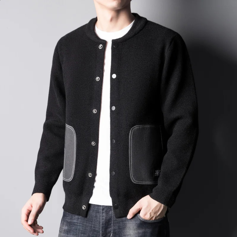Autumn Winter Mens Thickened Fashion Baseball Collar Removable Down Liner Knitted Sweater Cardigan Jacket Warm Coat 240821