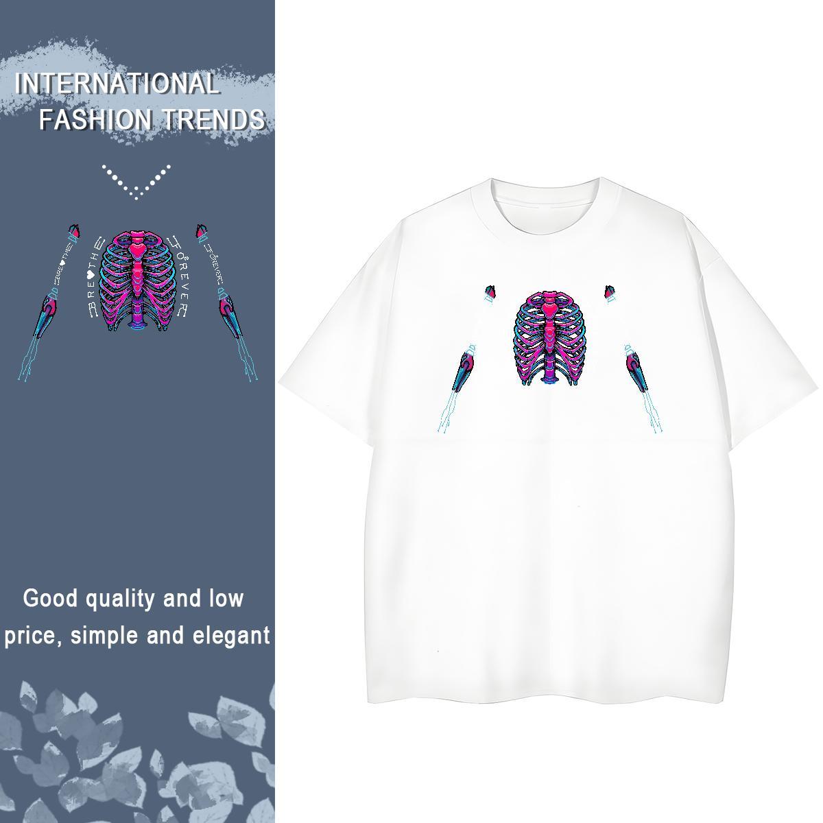 DIY T Shirt For Woman 100% Cotton 230g Crew Neck Daily Wear skull Couples T Shirts Wholesale Black Oversized Clothes Shirt