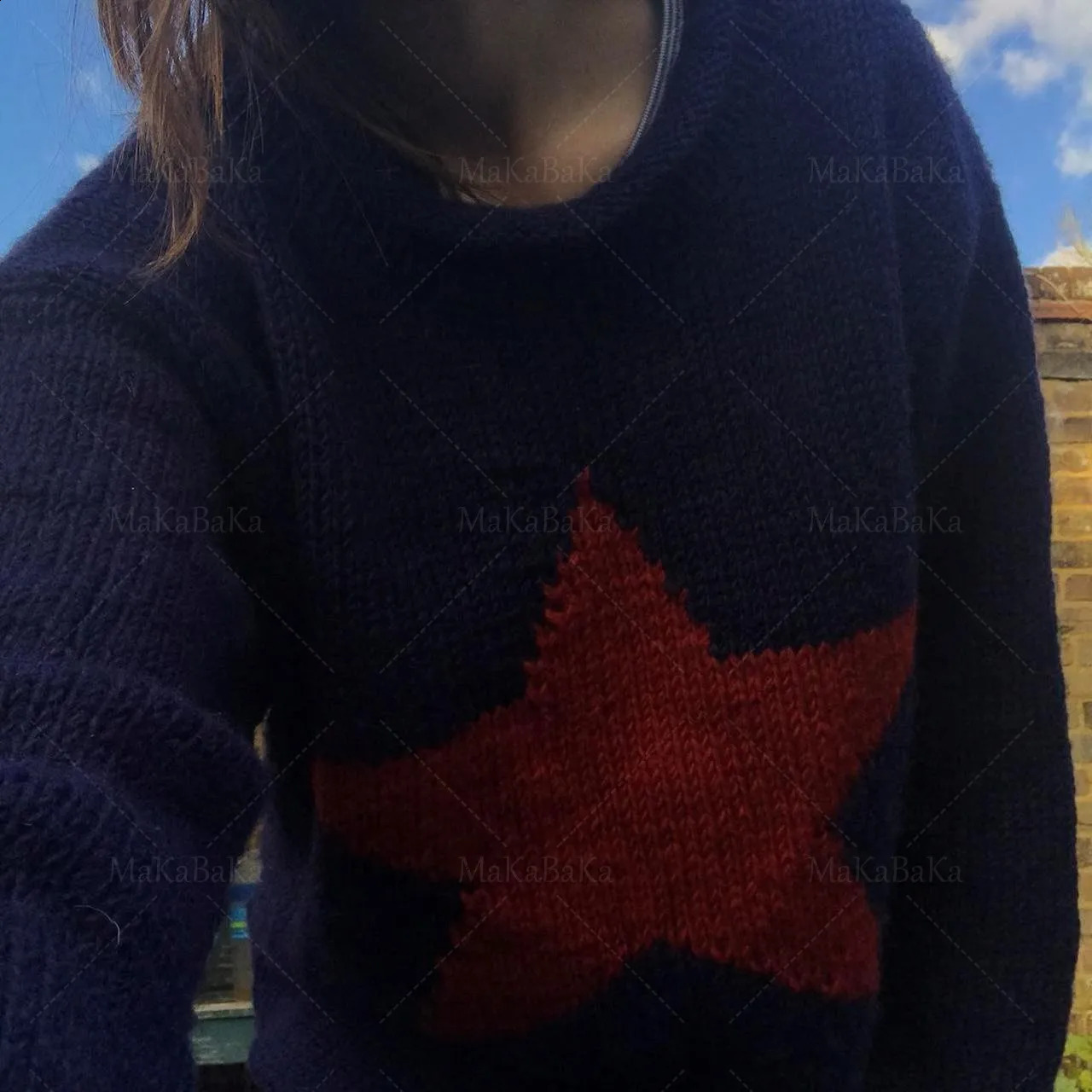 y2k Winter Star Print Round Neck Letter Long Sleeve Sweater Korean Fashion Jacquard Knit Ladies Top Oversized Pullover 240821