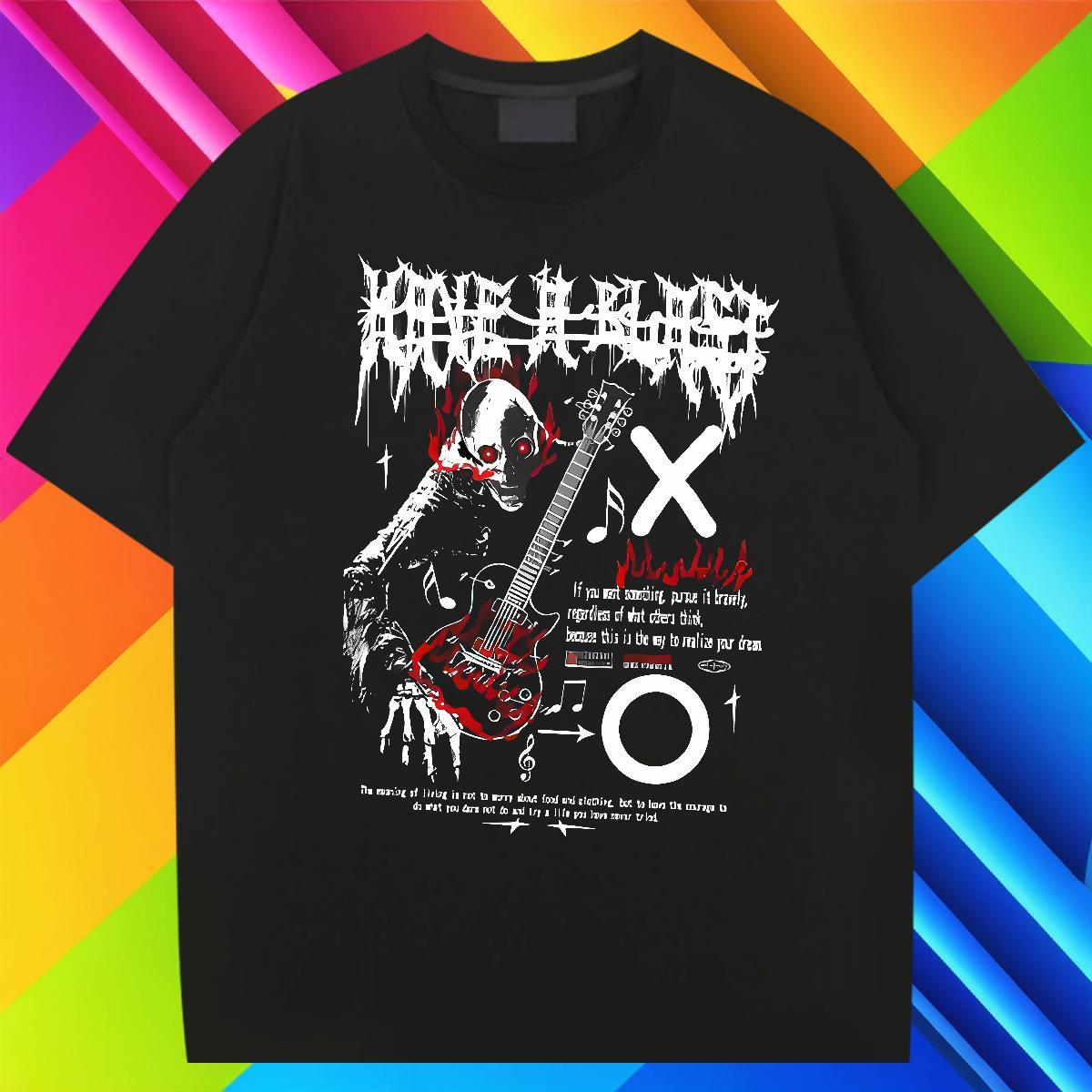 Cool Design guitar T shirt Casual Beach Tshirts 230g 100% Cotton 2024 Designer Breathable Short Sleeve Plus Size Cartoon Tees Shirts