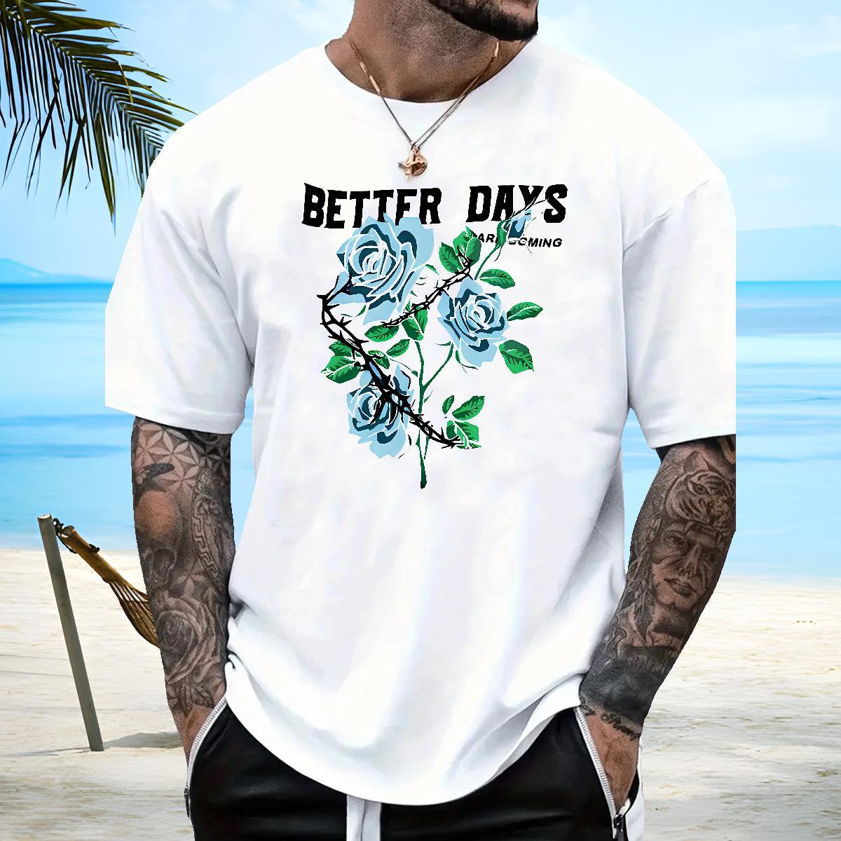 Cool Design T Shirts Men flower Breathable Crew Neck Summer Casual Black Oversized 230g Cotton Men Tees New Tops Shirt