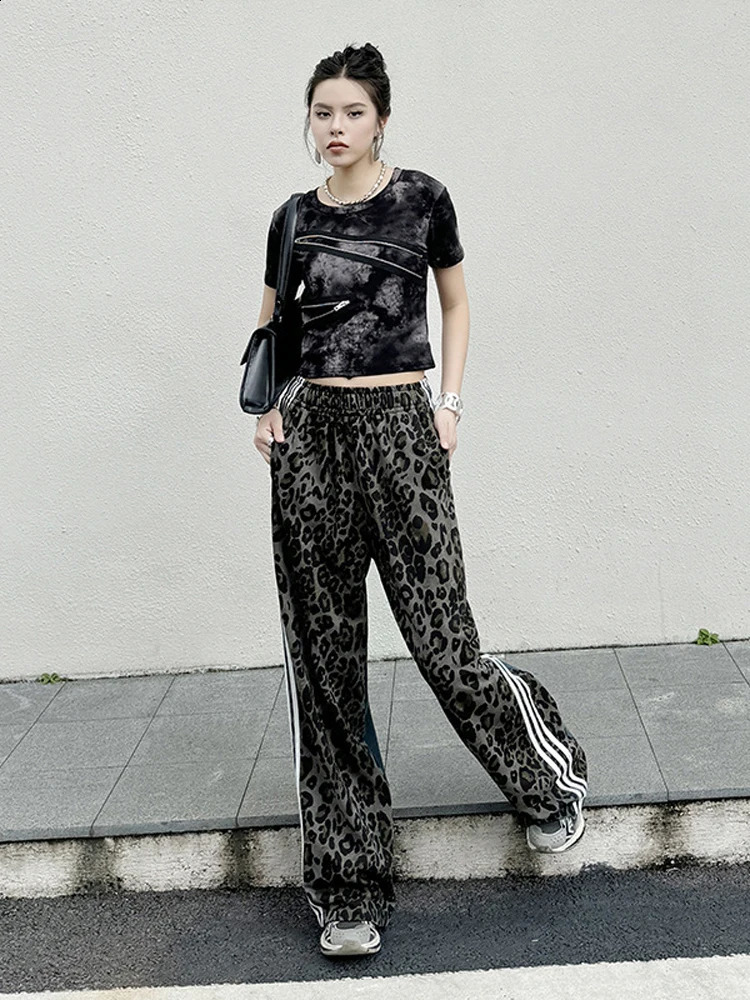 NYFS Summer European American Personality Patchwork leopard Woman Jeans Loose Plus size Elastic Waist Denim Trousers 240821