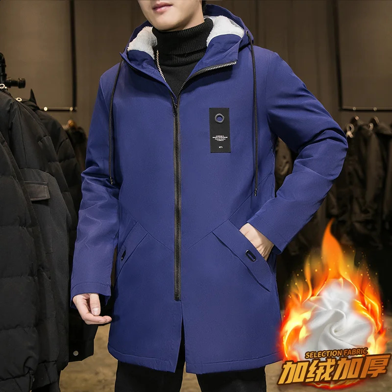 Autumn and Winter Fashion Trend Solid Color Plus Fleece Trench Coat Mens Casual Loose Thick Warm Large Size Coat M-6XL 240822