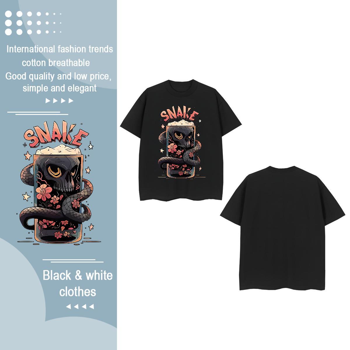 Fashion Womens T Shirts Breathable Crew Neck 100% Cotton 230g Couples T Shirts Cartoon Anime snake Beach Free Shipping Tops Shirt