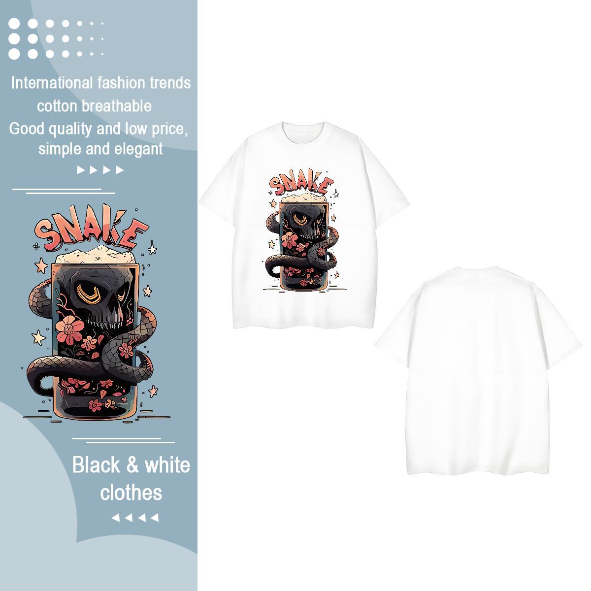 Fashion Womens T Shirts Breathable Crew Neck 100% Cotton 230g Couples T Shirts Cartoon Anime snake Beach Free Shipping Tops Shirt