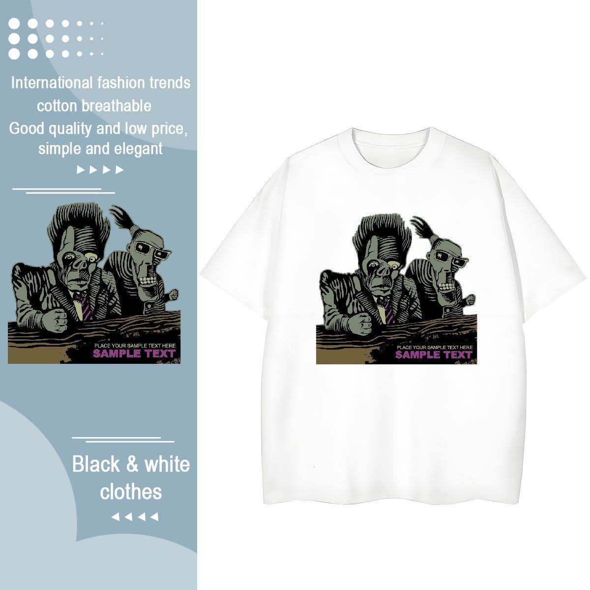 Loose fit Unisex Tshirts 100% Cotton 230g scary Street Womens T Shirts Breathable Short Sleeve Cartoon Floral Printing Top Shirts