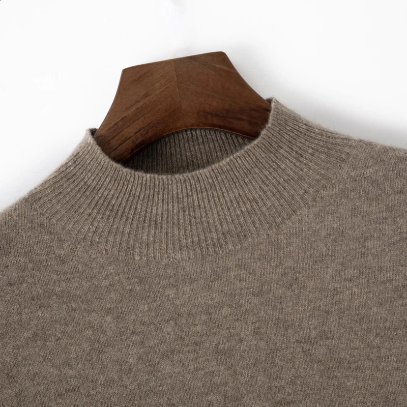 Autumn/Winter Cashmere Sweater Mens 100%Merino Wool Knit Pullover Business Casual Half High Collar Long Sleeve Sweater 240821