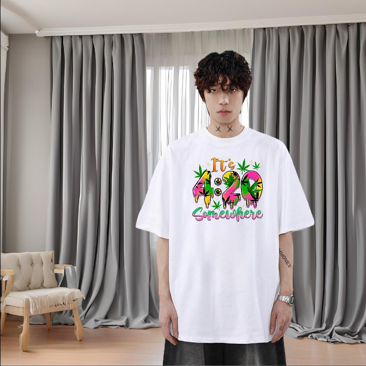 2024 New Daily Outfit Men Clothes T-Shirt time Short Sleeve Soft 230g Pure Cotton T shirt Brand DIY Logo Oversized Wear