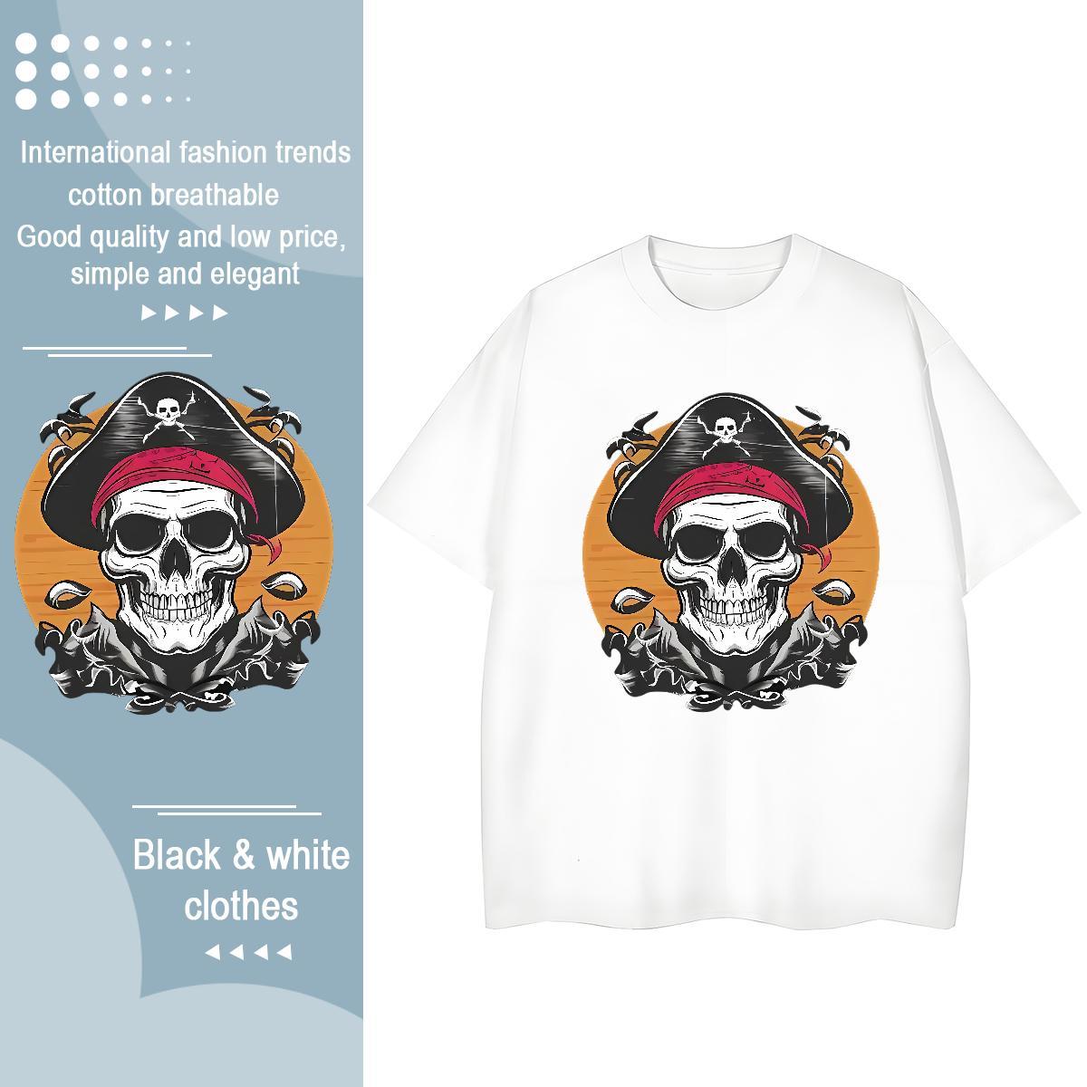 2024 Casual T-Shirts 230g Pure Cotton Round Neck Short Sleeve Daily Outfit hat Women Tees Loose Cartoon Printing L-4XL Clothes