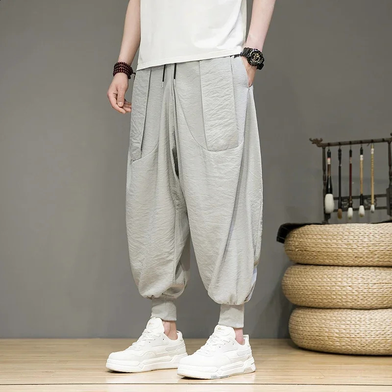 Harajuku grey jogging pants mens hiphop streetwear wide leg sports Korean fashion oversized Trouser Baggy 240821