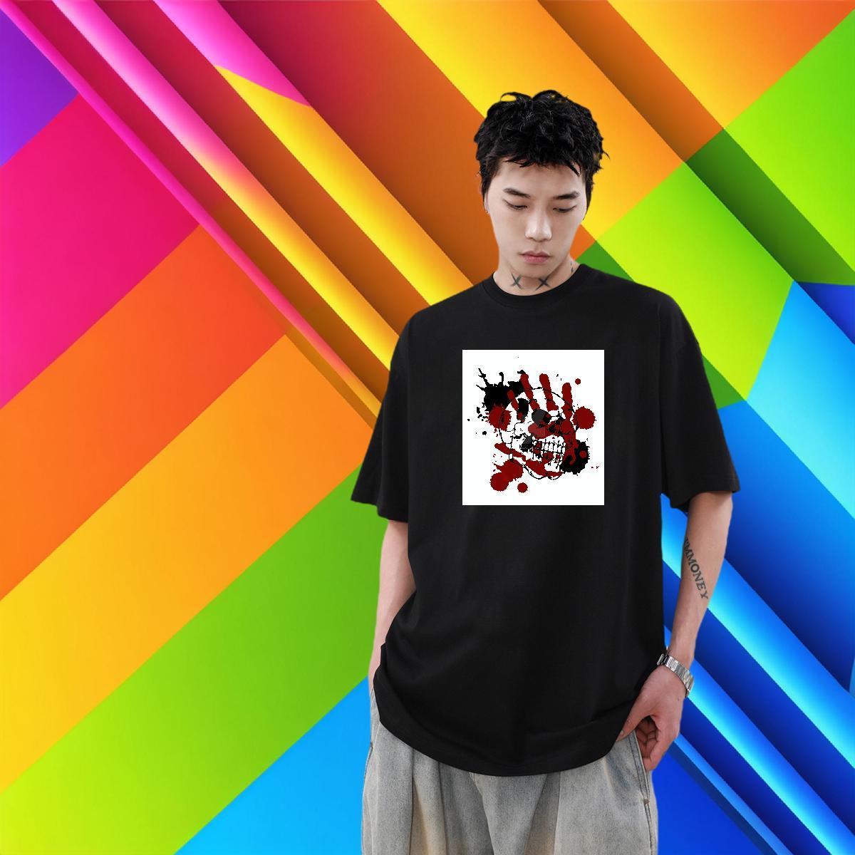 Factory Direct Anime Printing Street Men Tees scary Short Sleeve O-Neck 230g Pure Cotton T-Shirts for Men Comfortable Black Oversized Clothings