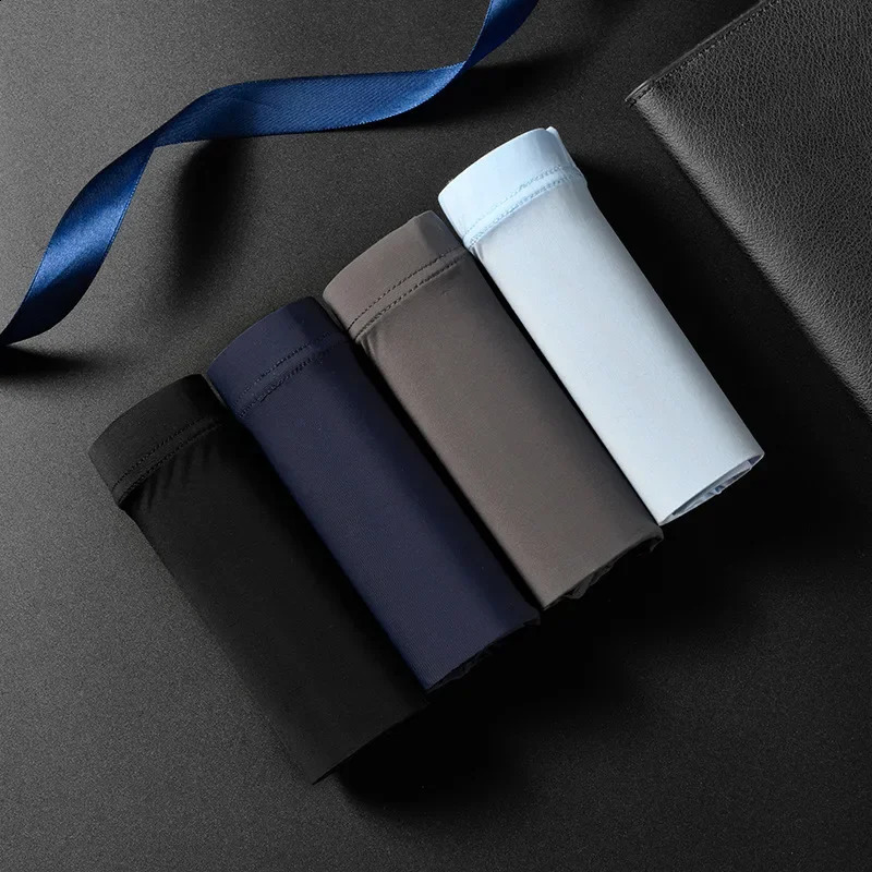4 piecesbatch mens underwear ice silk seamless sexy solid ultrathin breathable boxing shorts 240822