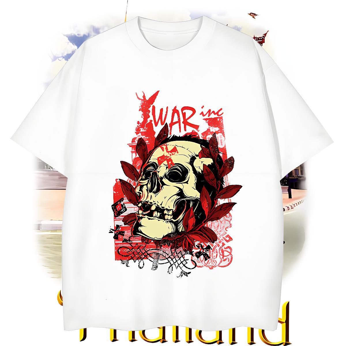 Free Shipping Men Clothes T-Shirt 230g 100% Cotton Casual Daily Wear skull Breathable Short Sleeve T shirt Cool Design Oversized Tees