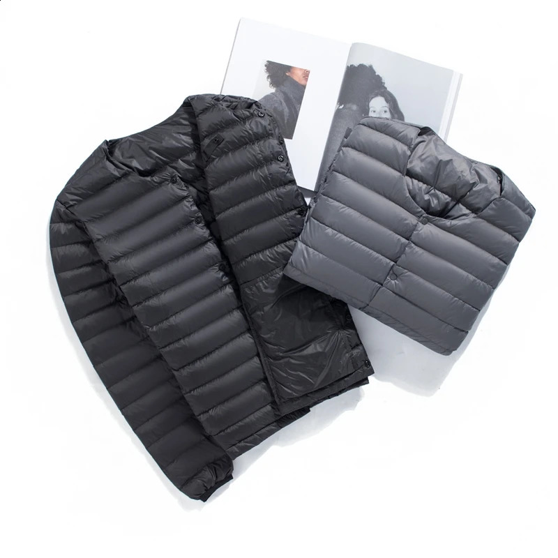 born matte fabric ultra light down jacket mens Vneck ultrathin windproof portable lightweight warm lining 240822