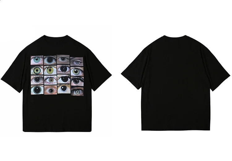 Oversized mens hiphop streetwear Tshirt with eye print Harajuku Y2K cotton casual shirt summer short sleeved top 240822