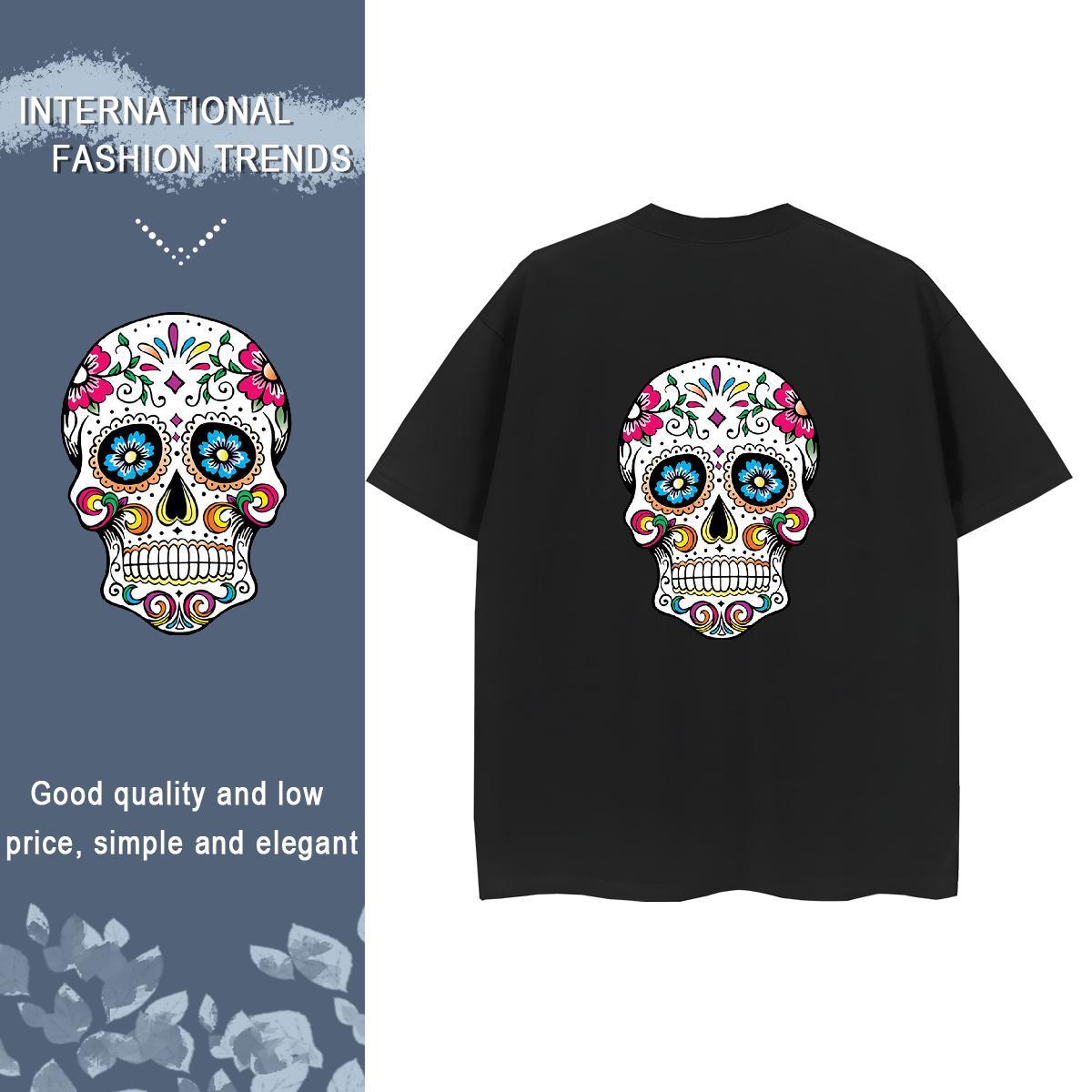 Fashion T Shirt For Woman 230g Pure Cotton Crew Neck Breathable Sport skull Unisex Tshirts Brand Graphic Tee Shirt