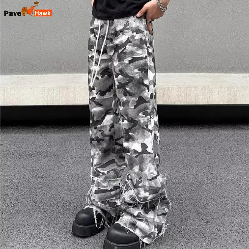 Hip hop camouflage cargo pants mens dyed color block trend drag All Over Street American punk motorcycle Trojan horse 240821