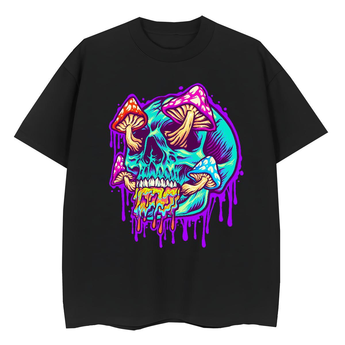 Classic T-Shirts for Women 230g Pure Cotton Round Neck Short Sleeve Casual Daily Wear skull Tshirt for Man Woman High quality Black Oversized Polos