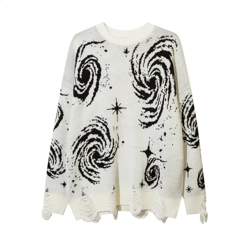 Y2K European and American autumn winter sweater retro pleated spiral printed loose hole 240821