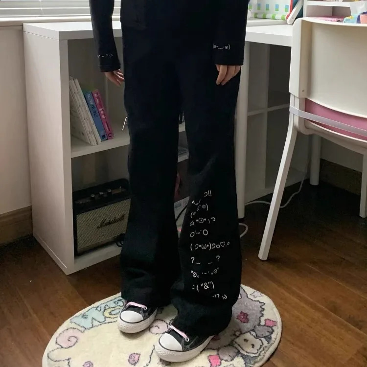 Harajuku Slim Fit All-match Thin Wide Leg Pants Y2k Black High Waist Bell Bottom Jeans Spring Autumn Straight Bottoms 240821