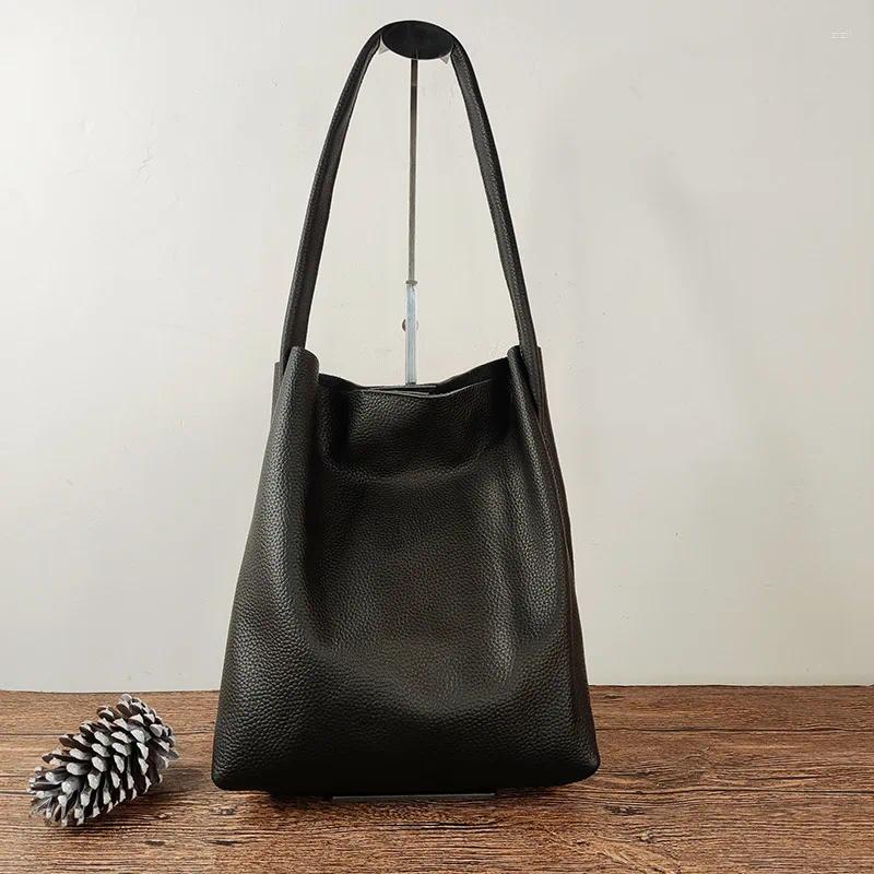 Shoulder Bags Leather Armpit Bag Women's Large Capacity Tote Top Layer Cowhide Commuter Premium Bucket