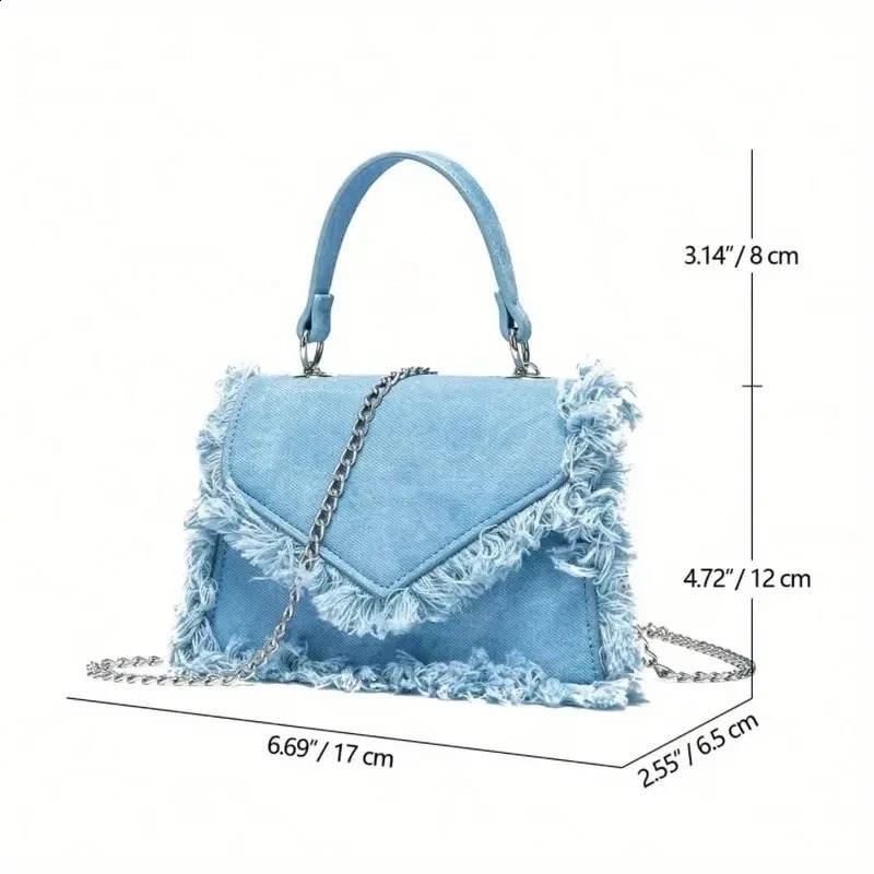 Fashion Tassel Denim Women Handbags Box Shoulder Crossbody Bags Small Flap Female Purses 2024 240821