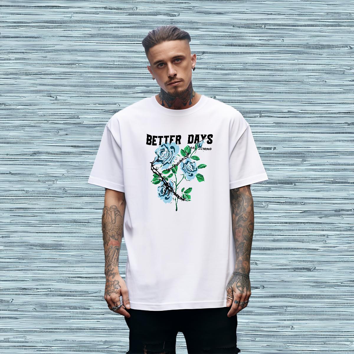 Comfortable flower Mens T Shirts Daily Outfit Tshirt for Man Woman 230g 100% Cotton New Arrival Breathable Soft DIY Logo Oversized Tshirts
