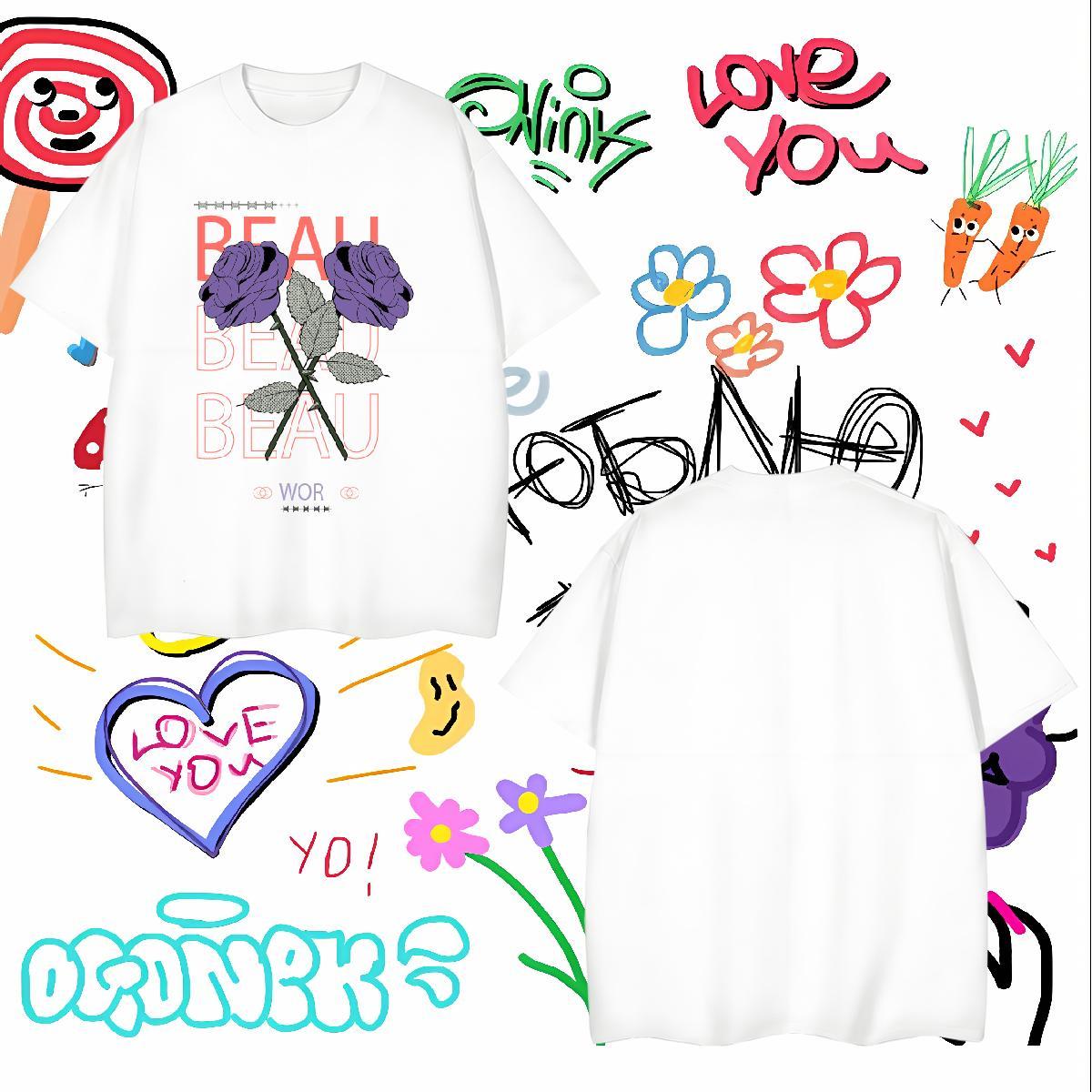 Soft flower T Shirt For Man Street wear Hip Hop Men Tshirts 230g Pure Cotton New Arrival Breathable Crew Neck Graphic Clothings