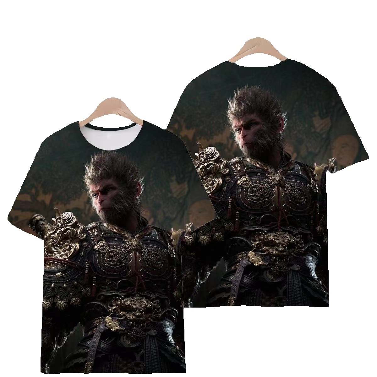 China-Chic color printing pattern black myth Wukong Qitian Great Sage men women's t-shirts casual and versatile surrounding animation top dongdum