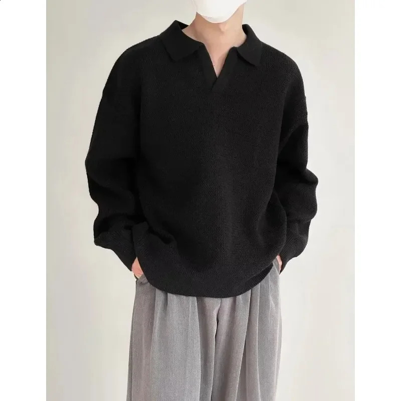 Knitted Sweater Men Old Money Oversize Casual Pullovers for Man Autumn Winter Khaki Polo Tops Male Streetwear Korean 240815