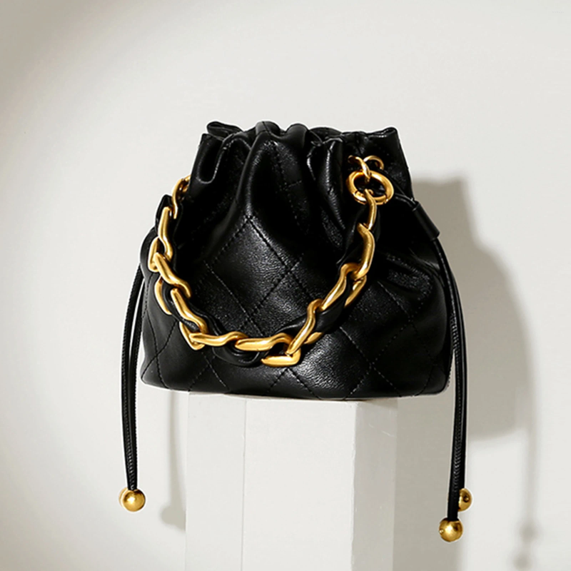 Drawstring TOUTOU Genuine Leather Quilted Bucket Bag Fashionable Chain Crossbody Women's Argyle Embroidered Wallet 7734 4