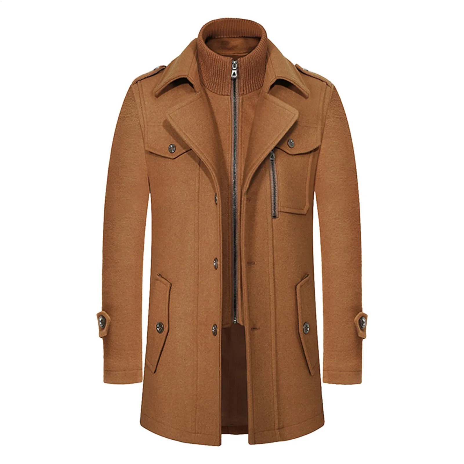 Mens Windbreaker Jacket Winter Autumn Mens Long Windproof Wool Coat Male Solid Simple Casual Thick Slim Fit Trench Jackets 240822