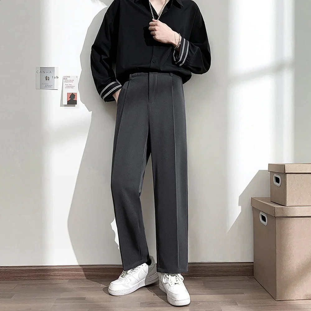 Men Suit Pants Solid Full Baggy Casual Wide Leg Trousers for Mens Khaki Black White Japanese Style Streetwear Oversize Pants Man 240822