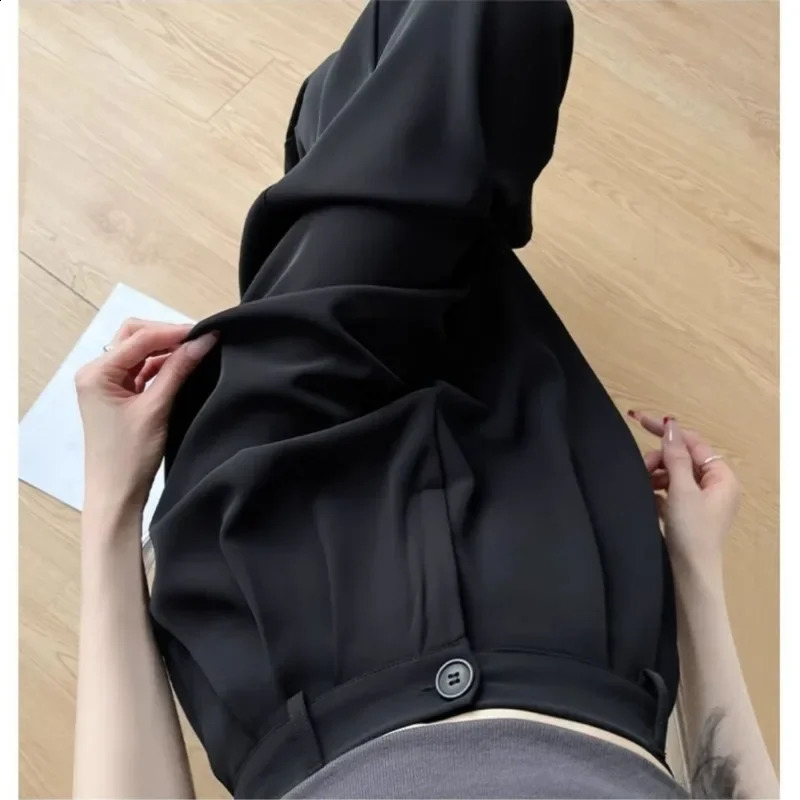 Womens Suit Pants Summer Spring Elegant Elastic High Waist Solid Casual Work Wide Leg Trouses Pants Female 240821