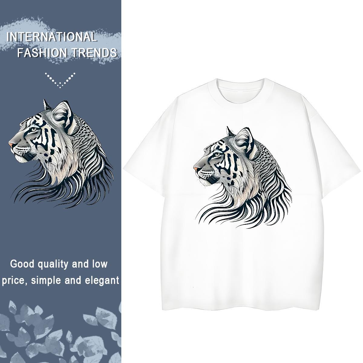 DIY Women T Shirts Short Sleeve O-Neck 100% Cotton 230g Women Tees Oversized tiger Beach Lady Top Shirts