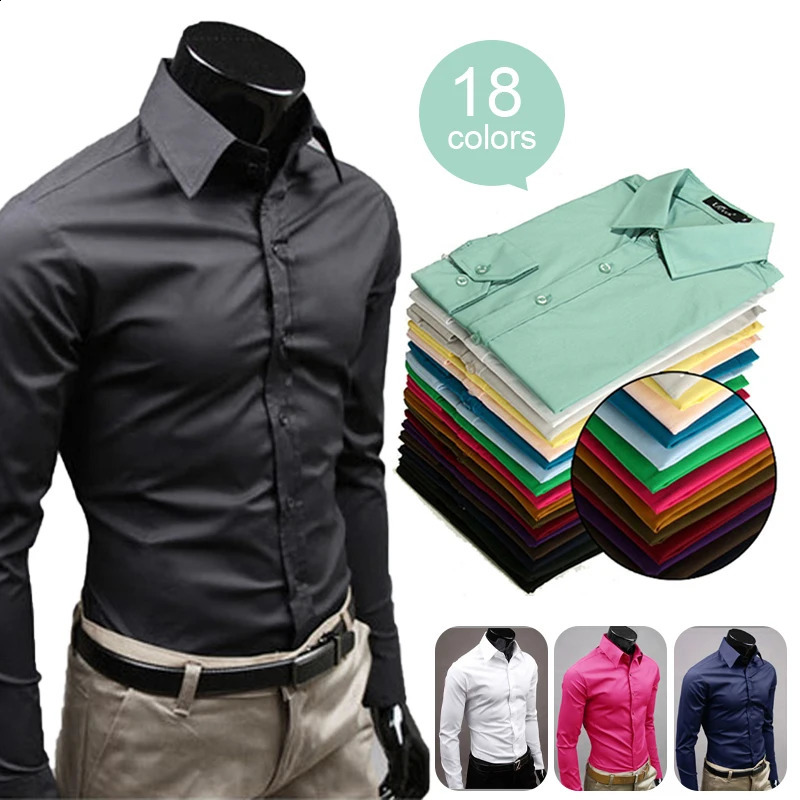 Long Sleeve Button Up Shirts Solid Slim Fit Casual Business Formal Dress Shirt Suit for Wedding 240822