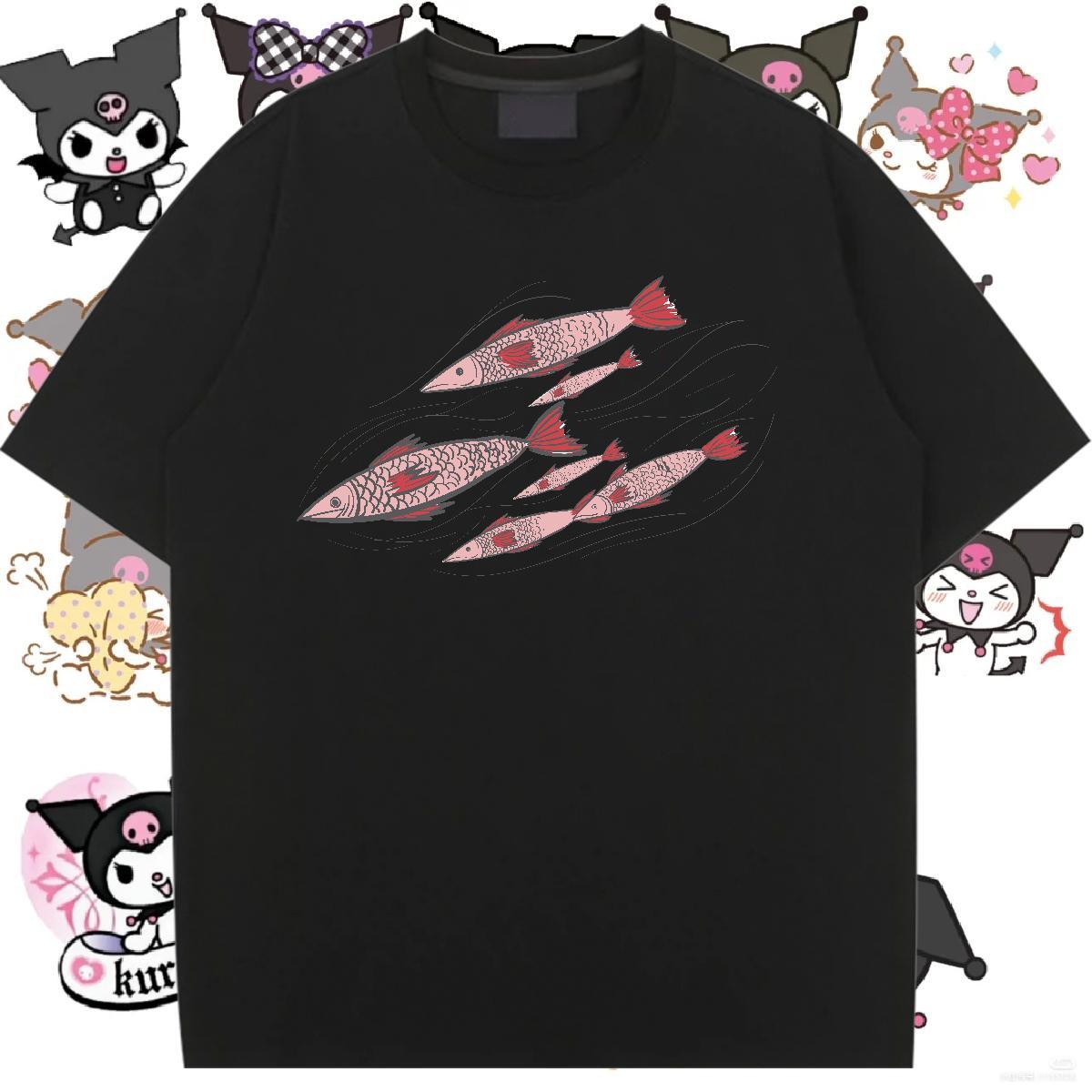 2024 Casual T shirt Comfortable 230g 100% Cotton Unisex Tshirts Anime Oversized fish Street Wear Lady Polos