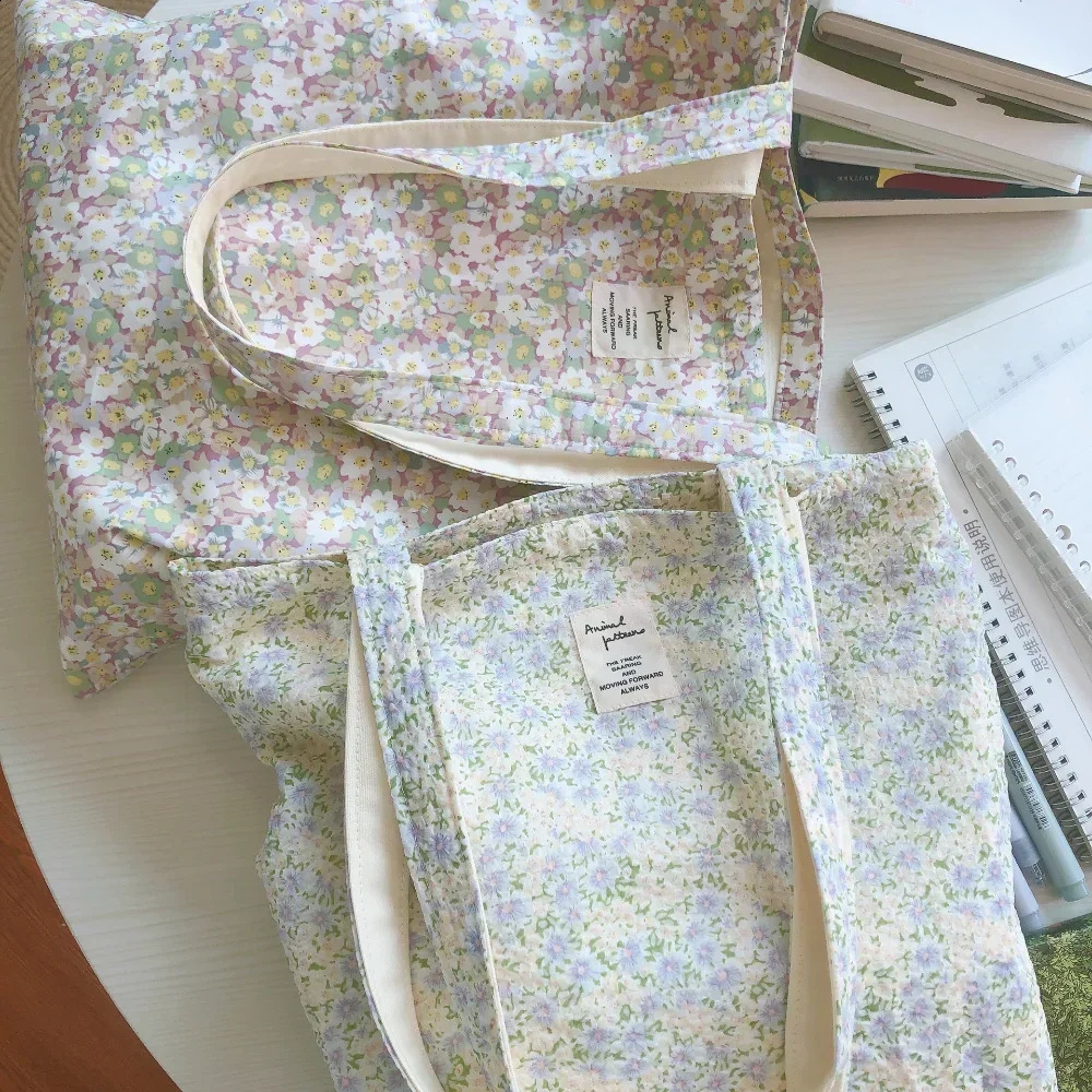 Cotton Floral Womens Bag Large Canvas Shopping Shoulder Bag for Grocery Reusable Foldable Female Students Books Tote Handbags 240821