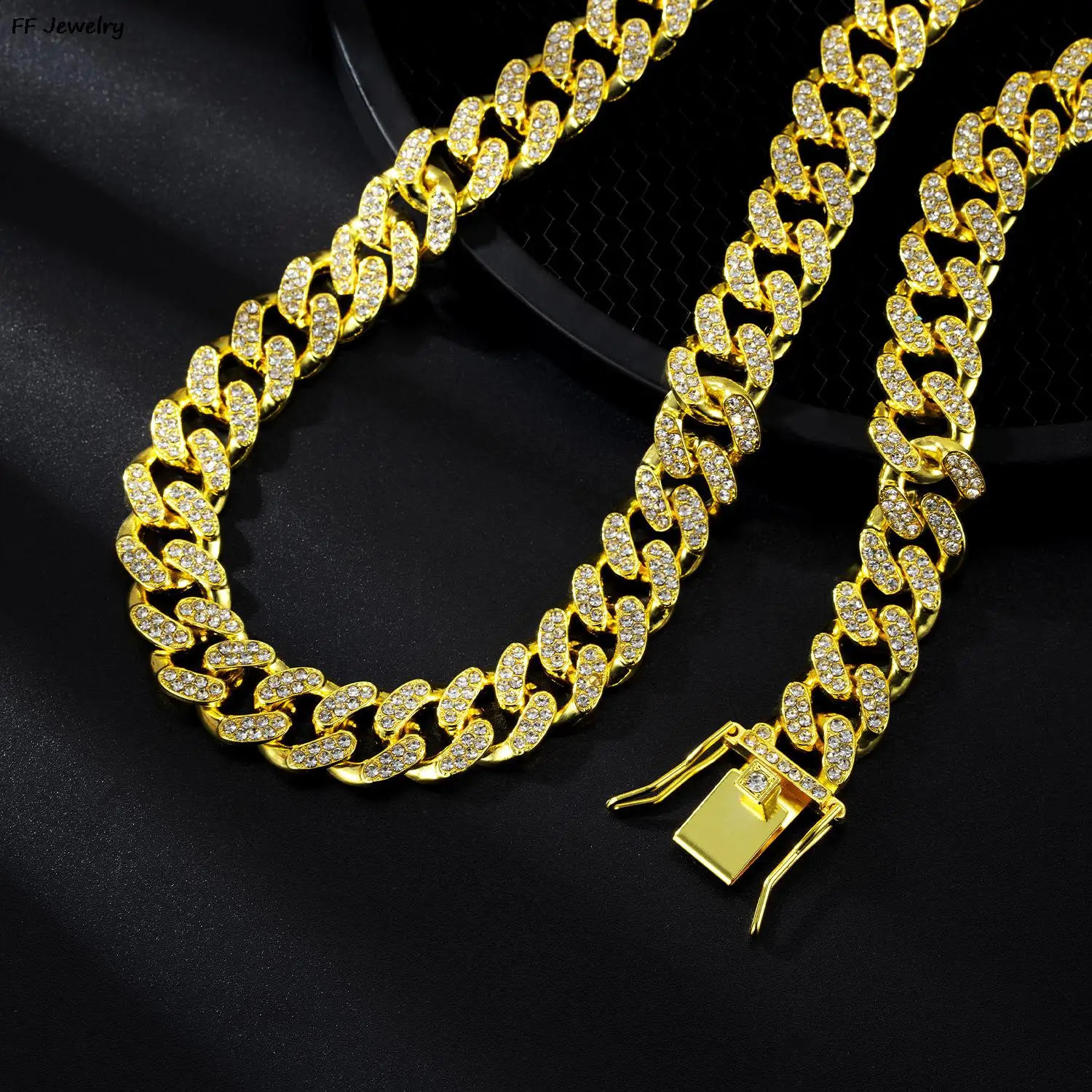 VVS 2025 12MM Necklacebracelet 2-row rhinestones Prong Ice out Hip hop Miami Cuban Link Chain for men and women 240814