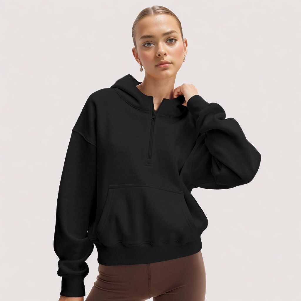Personalized fashion brand half zip fashionable loose fitting pullover hoodie, long sleeved top dongdumaoyi