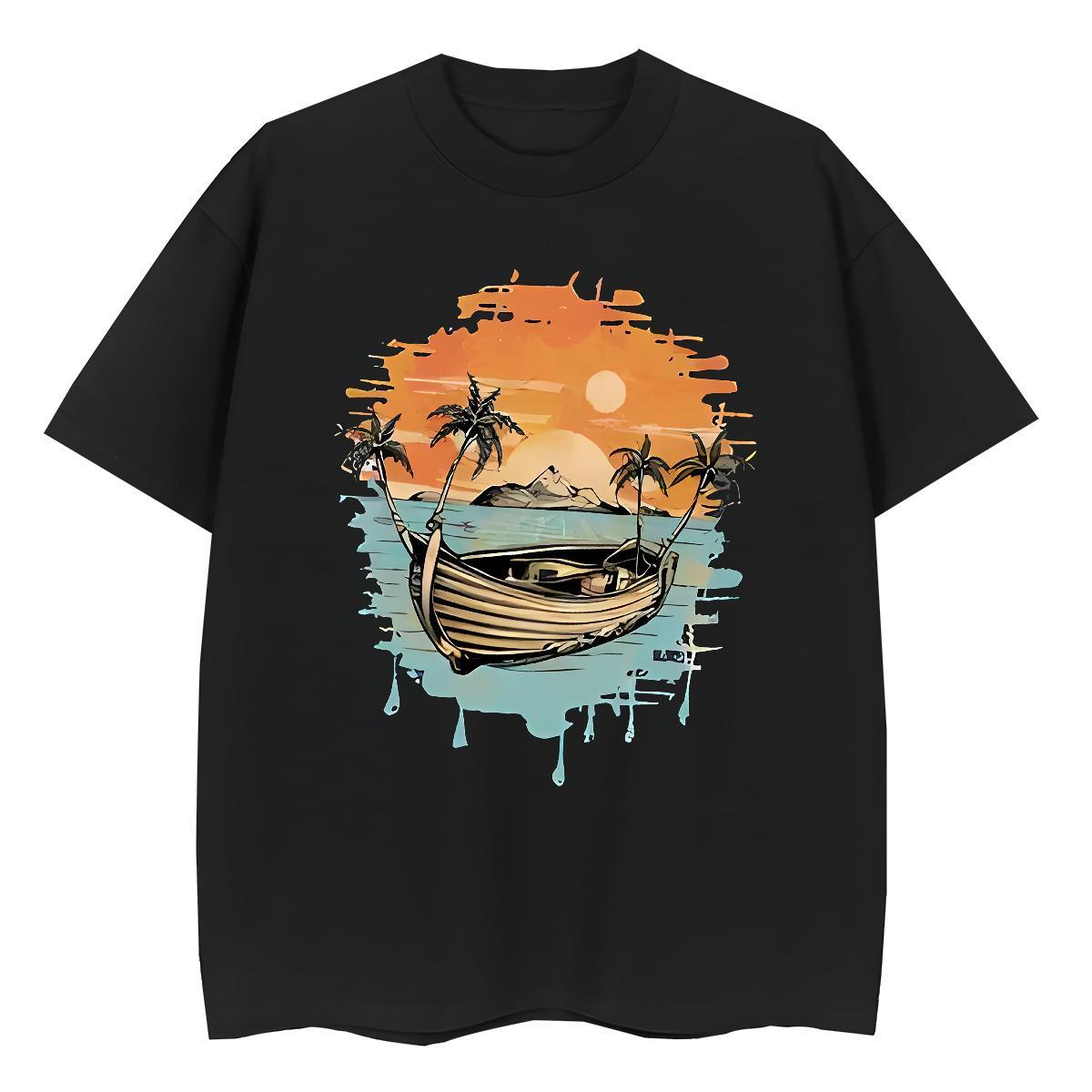 Designer T-Shirts Round Neck Short Sleeve 230g Cotton Womens Tshirts Cartoon Floral Printing boat Spring Summer Brand Wear