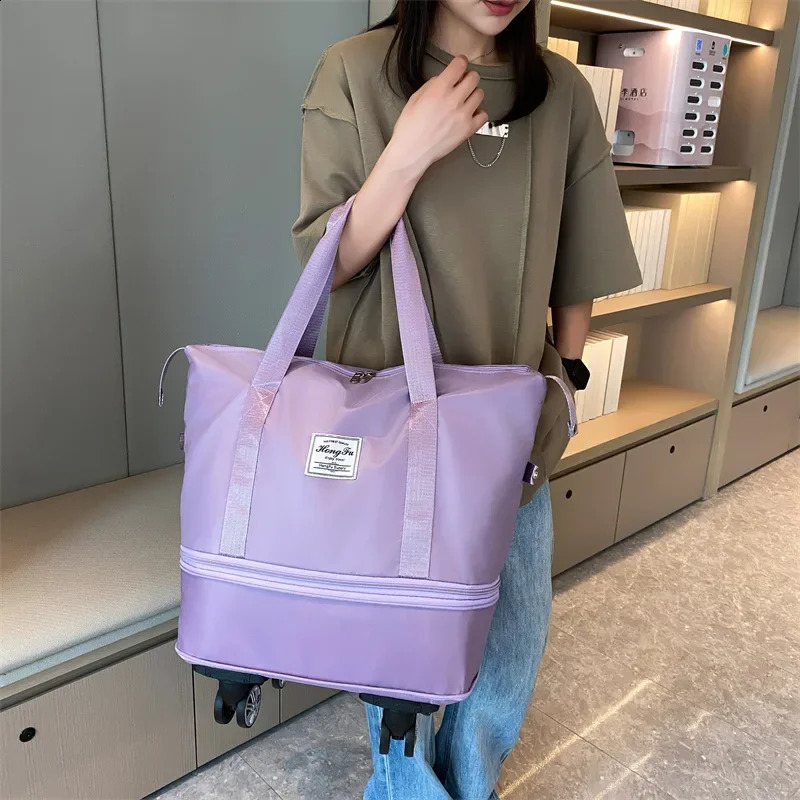 Multi functional wheeled travel bag ultra lightweight and portable dry wet separation luggage storage bag large capacity fitness bag 240821