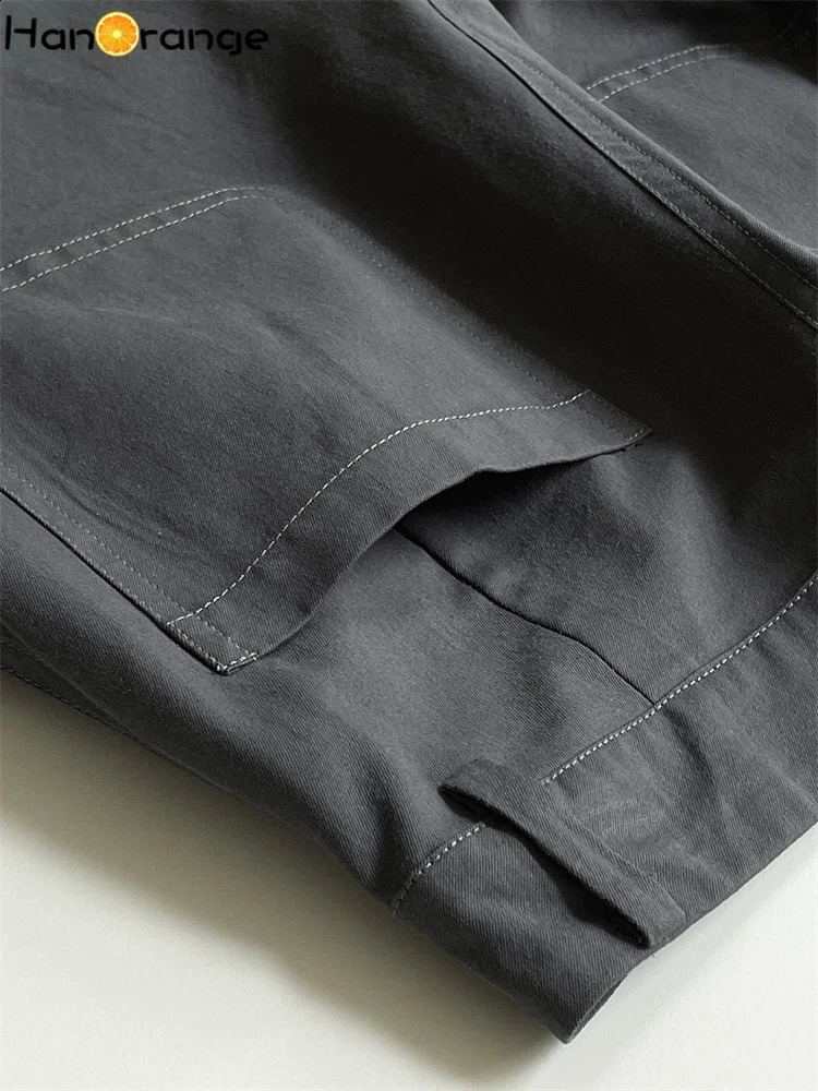 HanOrange Retro Large Pocket Cargo Pants Womens Spring High Waist Wide Leg Loose Trouser Military GreenSmoke Grey 240821